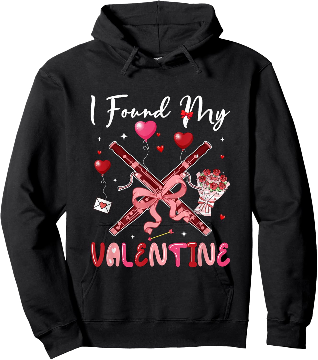 I Found My Valentine Bassoon Bow Tie Floral Instrument Hoodie - Hoodie | Black