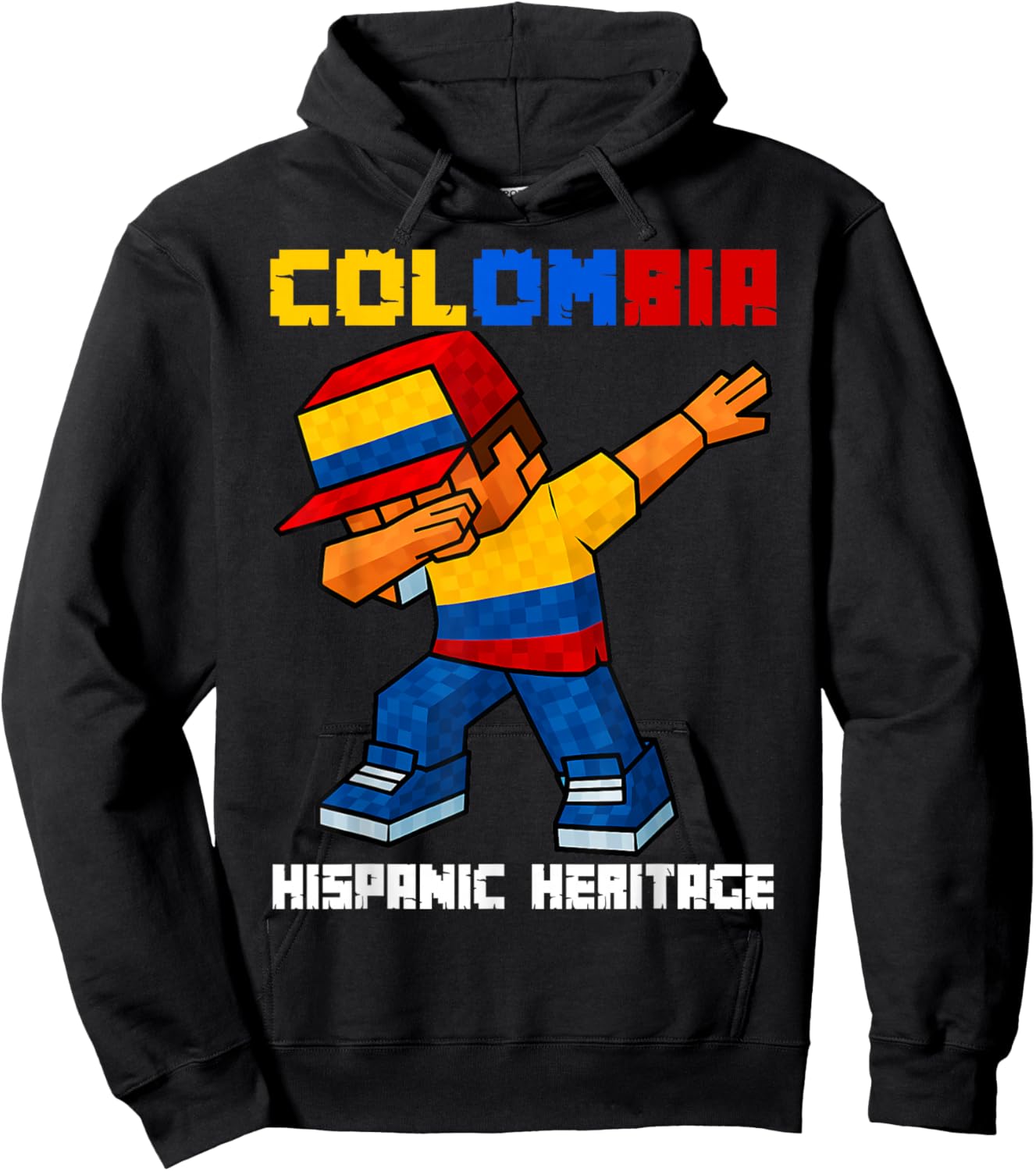 Colombia Dab Boy Game Pixel Hispanic Heritage Colombian Kids Hoodie - Hoodie | Black