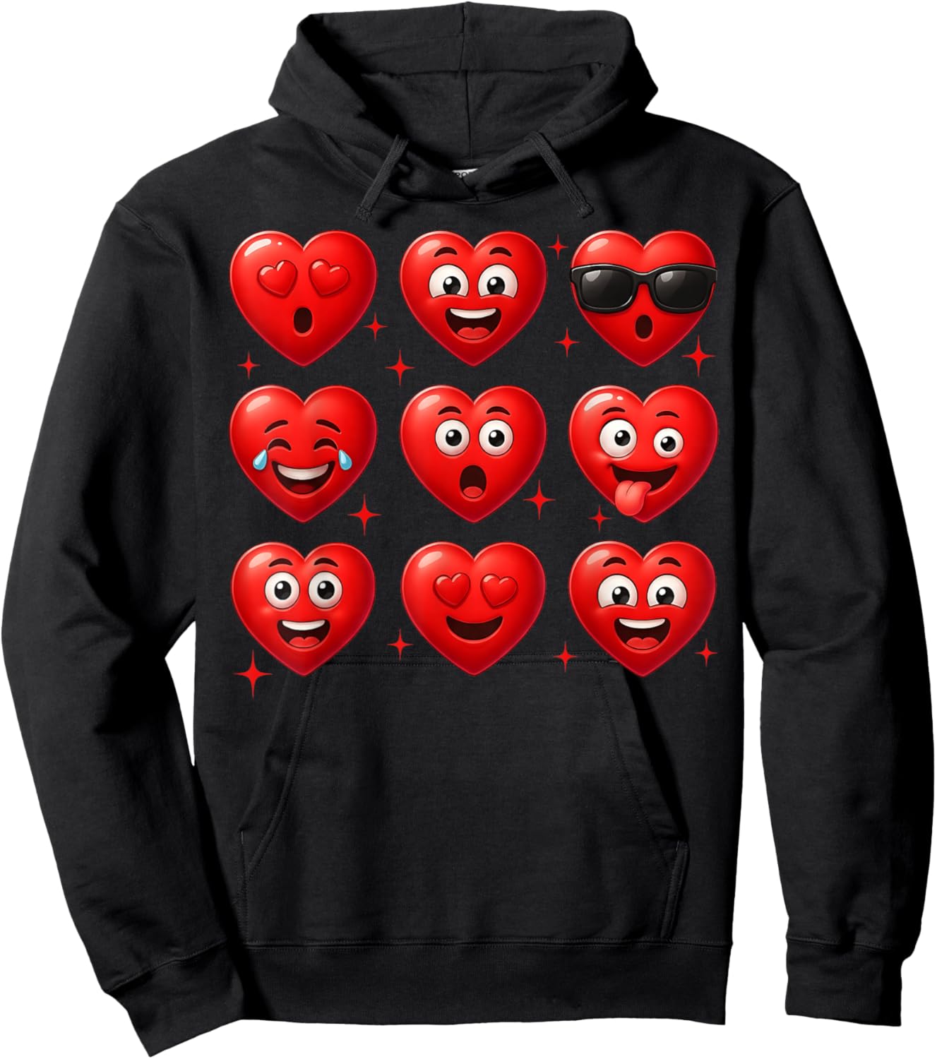 Silly Faces Hearts Funny Valentines Day Boys Girls Hoodie - Hoodie | Black