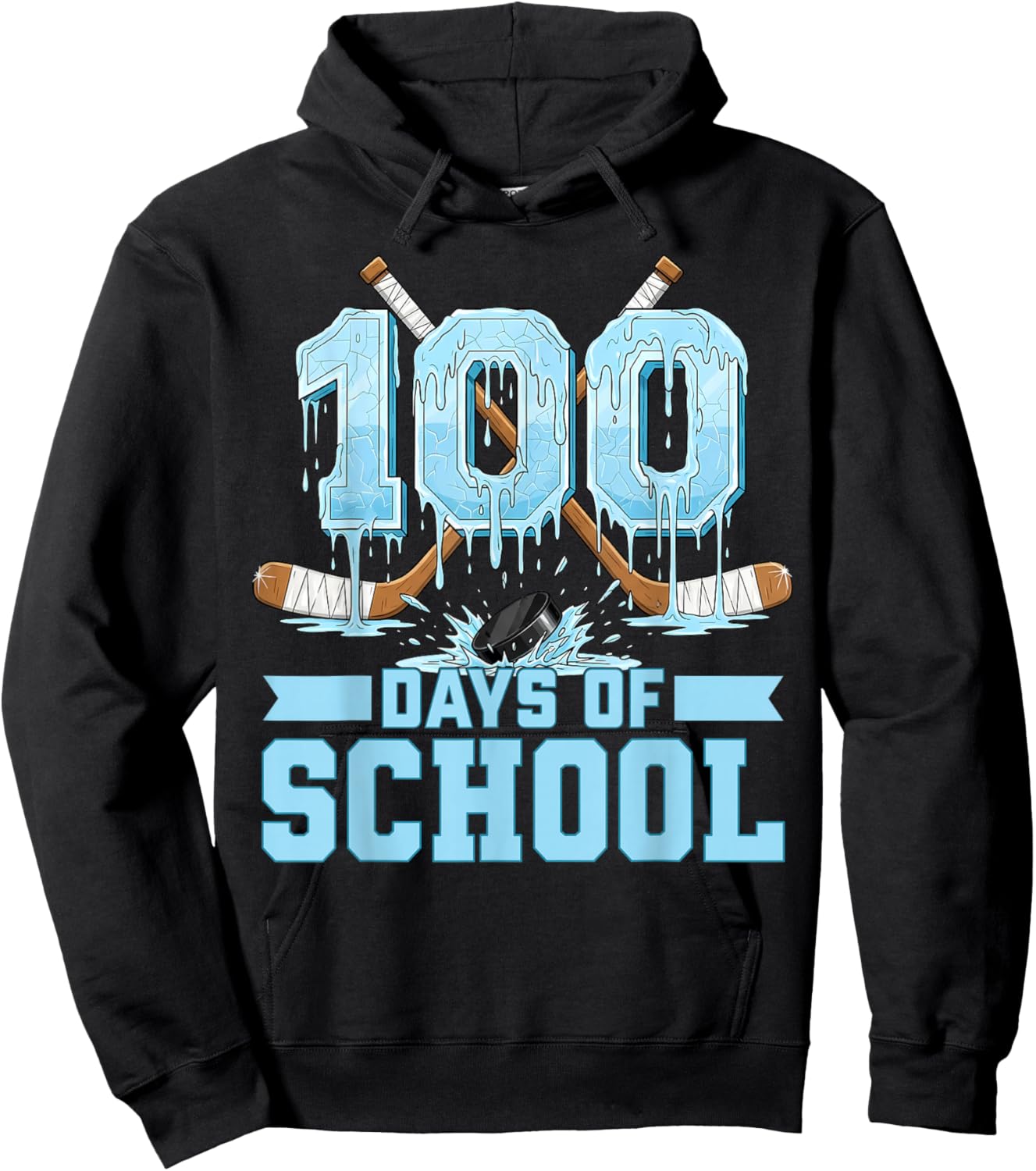 100 Days of School Hockey Drip 100th Day of School Boys Kids Hoodie - Hoodie | Black