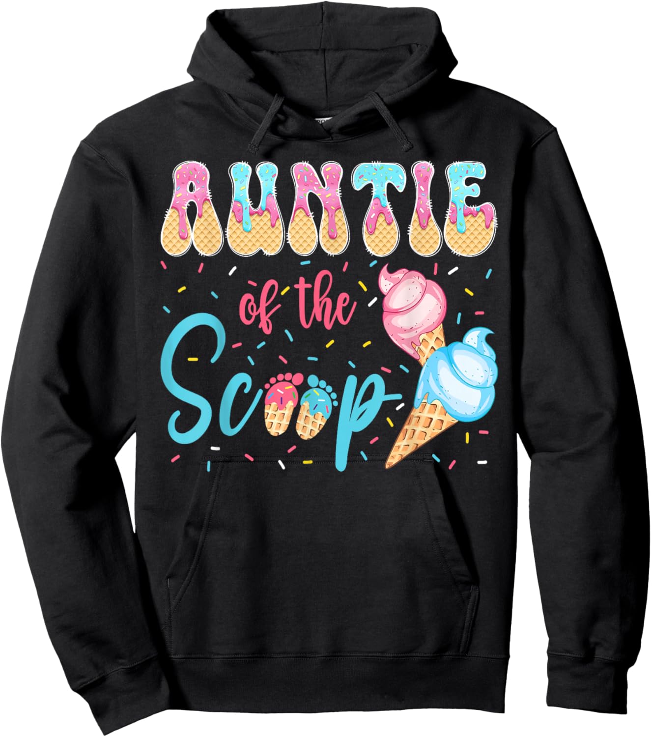 Auntie of The Scoop Ice Cream Gender Reveal Baby Shower Hoodie - Hoodie | Black
