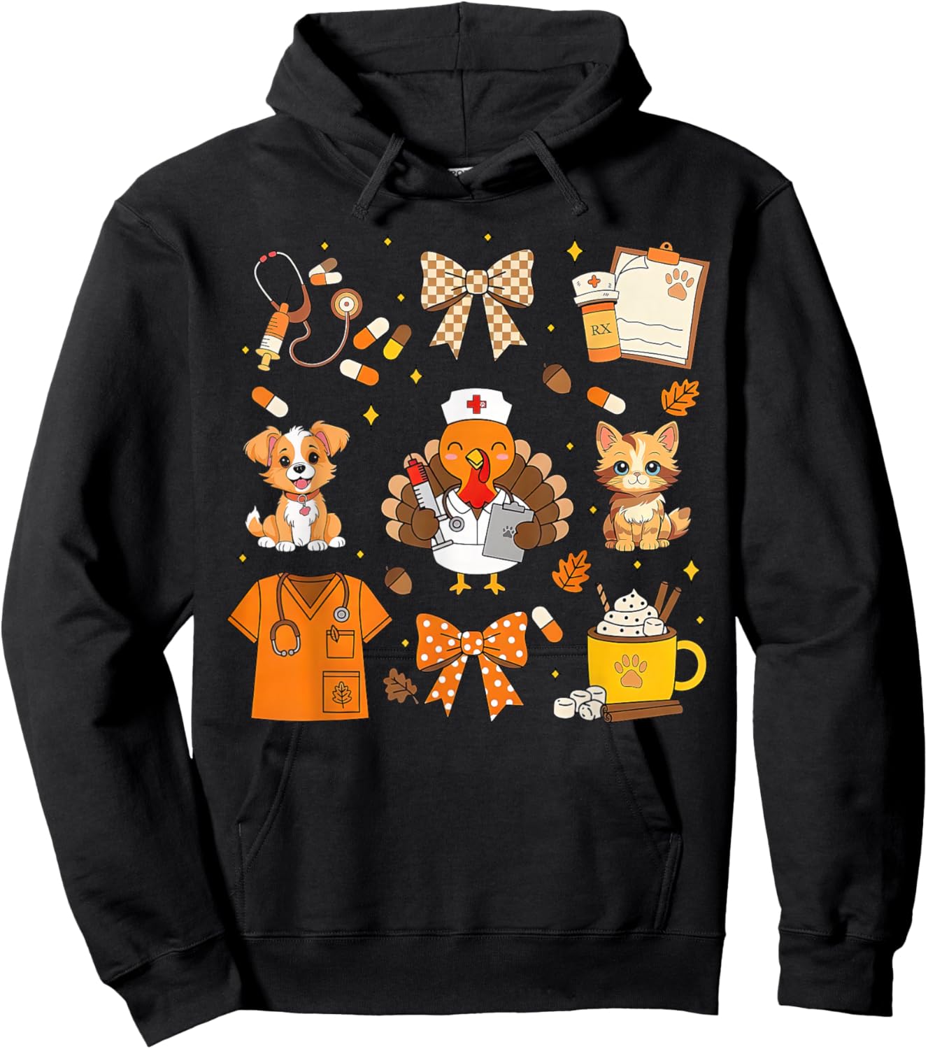 Coquette Turkey Veterinary Medicine Vet Tech Thanksgiving Hoodie - Hoodie | Black