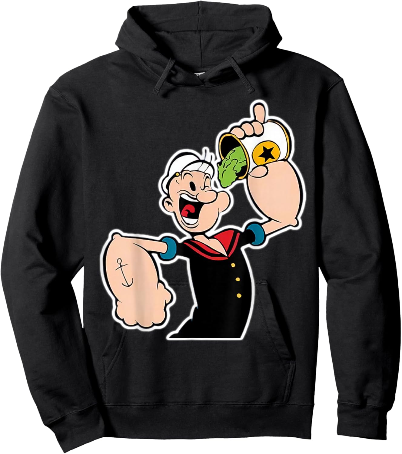 Classic Pop Eye Cartoon Eating Spinach Vintage Hoodie - Hoodie | Black
