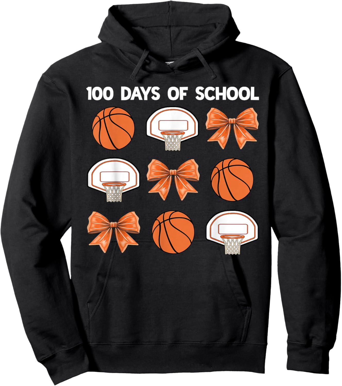 100 Days of School Basketball Bow Coquette 100th Day Girls Hoodie - Hoodie | Black