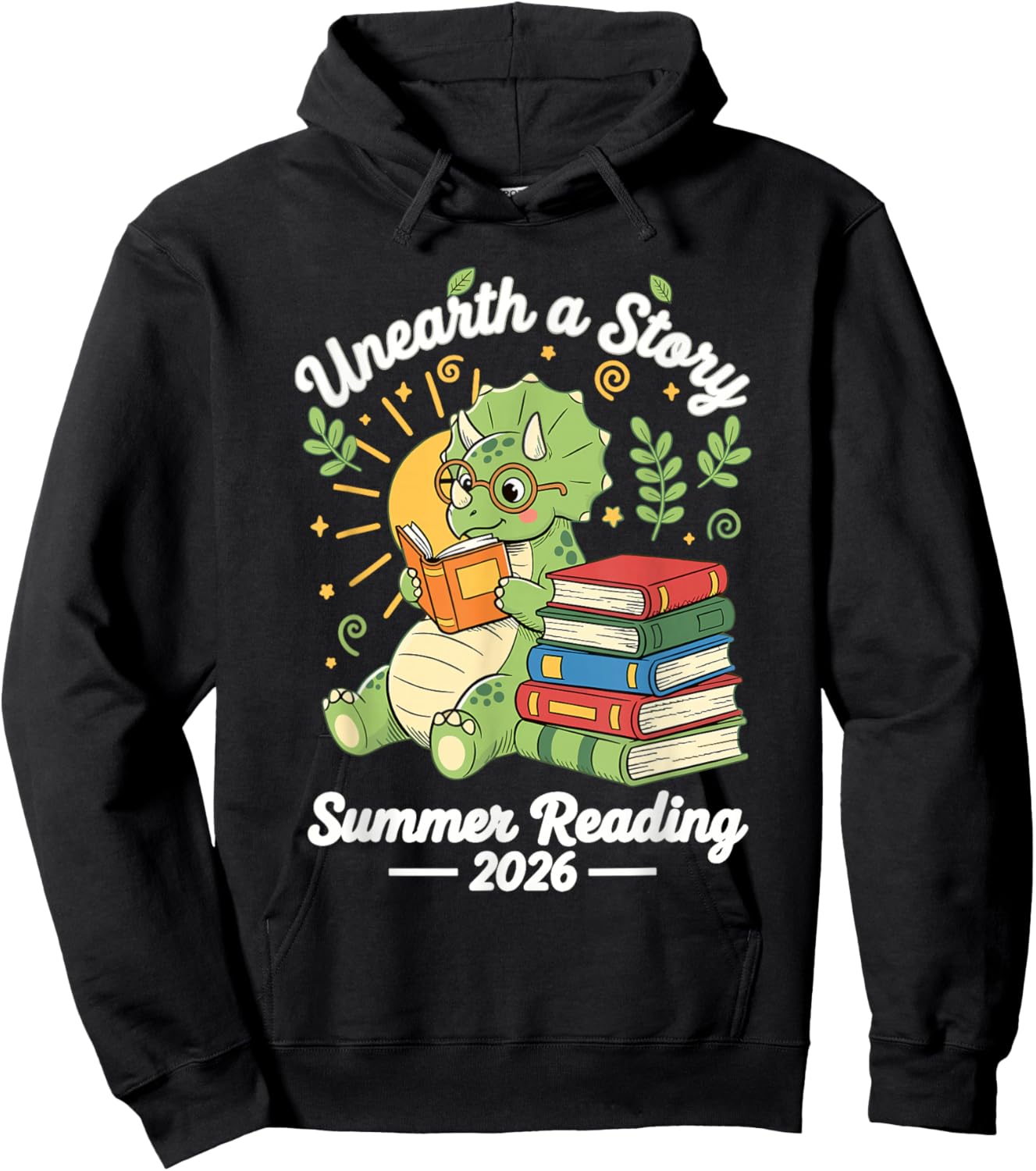 Unearth A Story Summer Reading 2026 Dino Triceratops Hoodie - Hoodie | Black