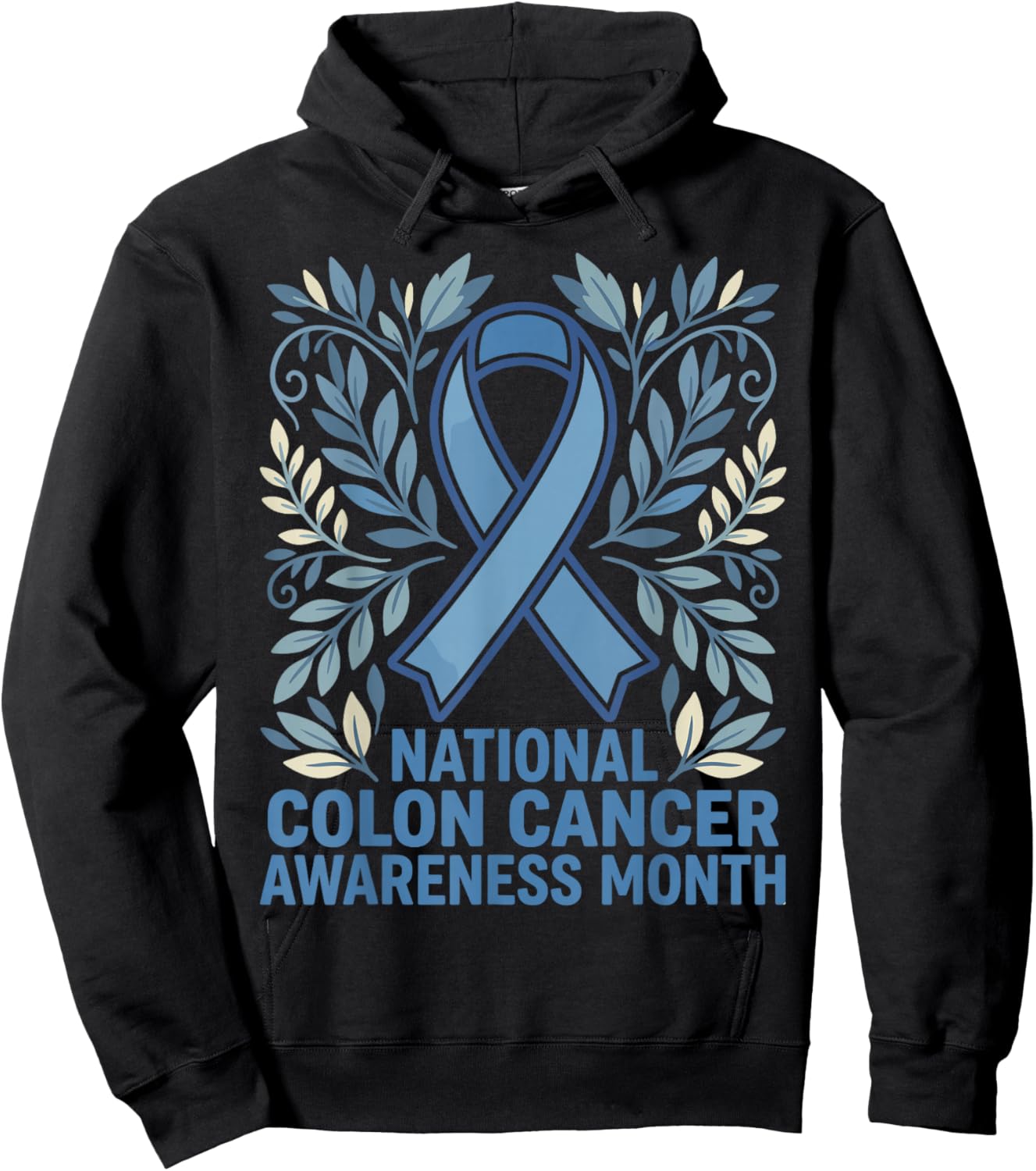 National Colon Cancer Awareness Month Blue Ribbon Men Women Hoodie - Hoodie | Black