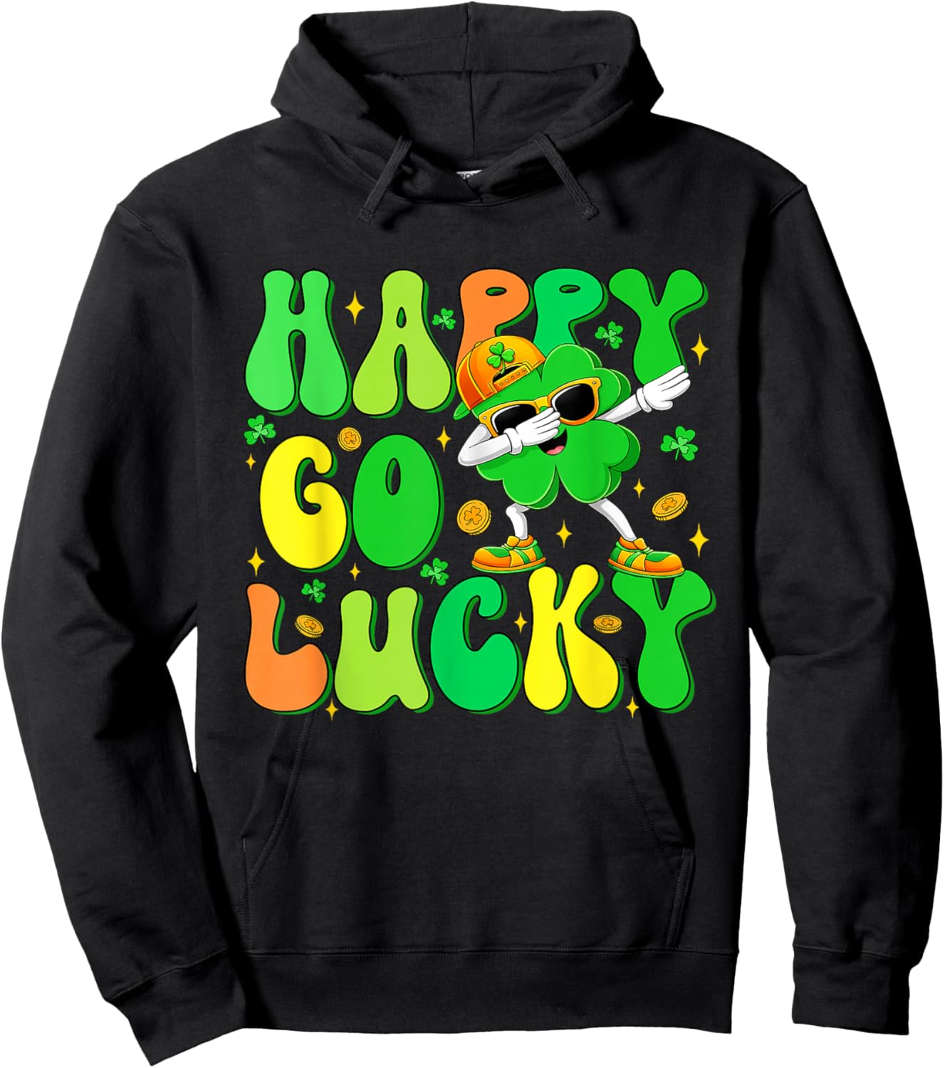 Funny St Patrick's Day Happy Go Lucky Shamrock Cute Dabbing Hoodie - Hoodie | Black