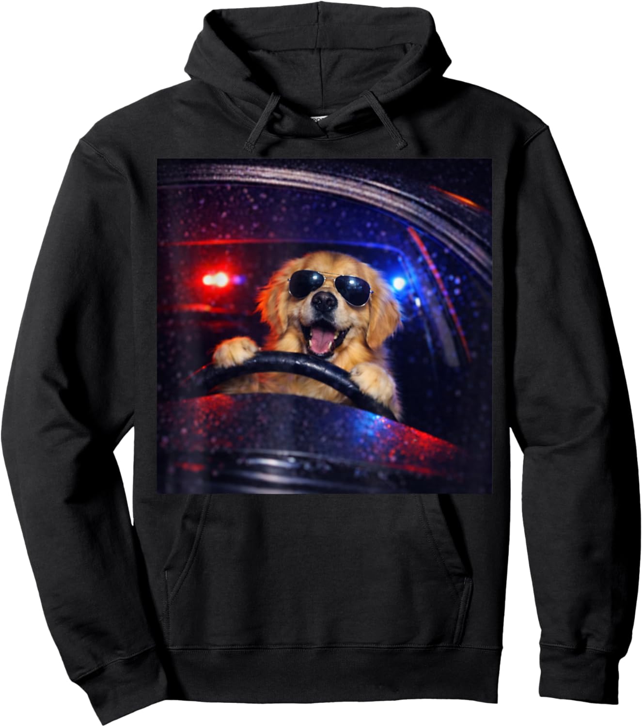 Funny Police Golden Retriever Driving Car Dog Meme Gen Z Hoodie - Hoodie | Black