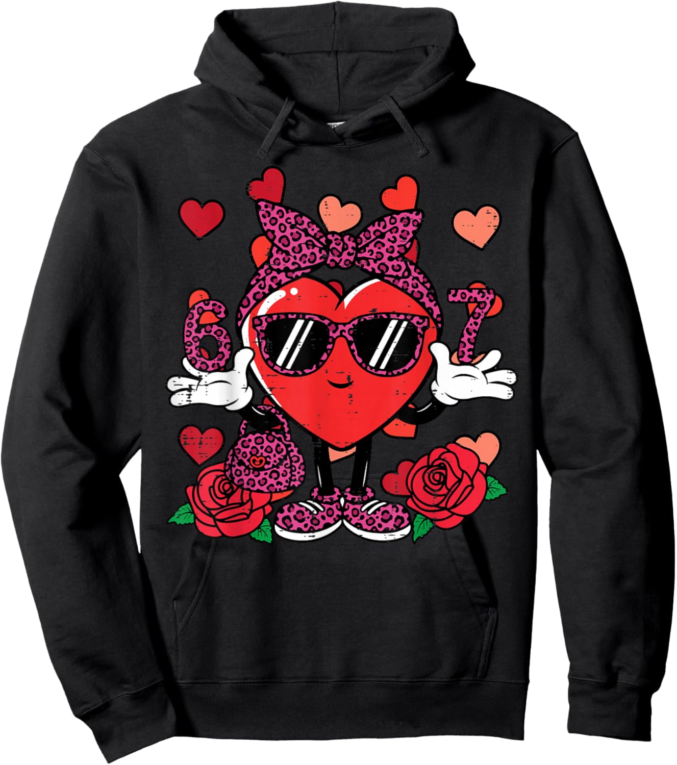6 7 Valentines Day Cute 67 Valentine Meme Women Teacher Kids Hoodie - Hoodie | Black