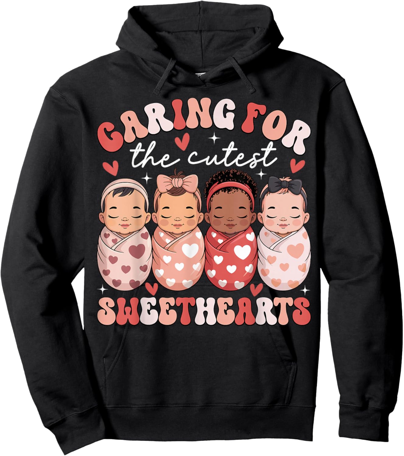 Caring for The Cutest Sweethearts NICU Nurse Valentines Day Hoodie - Hoodie | Black