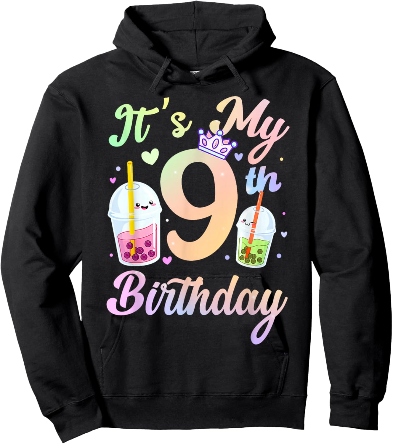 It's My 9th Birthday Bubble Boba Tea Party 9 Year Old Girls Hoodie - Hoodie | Black