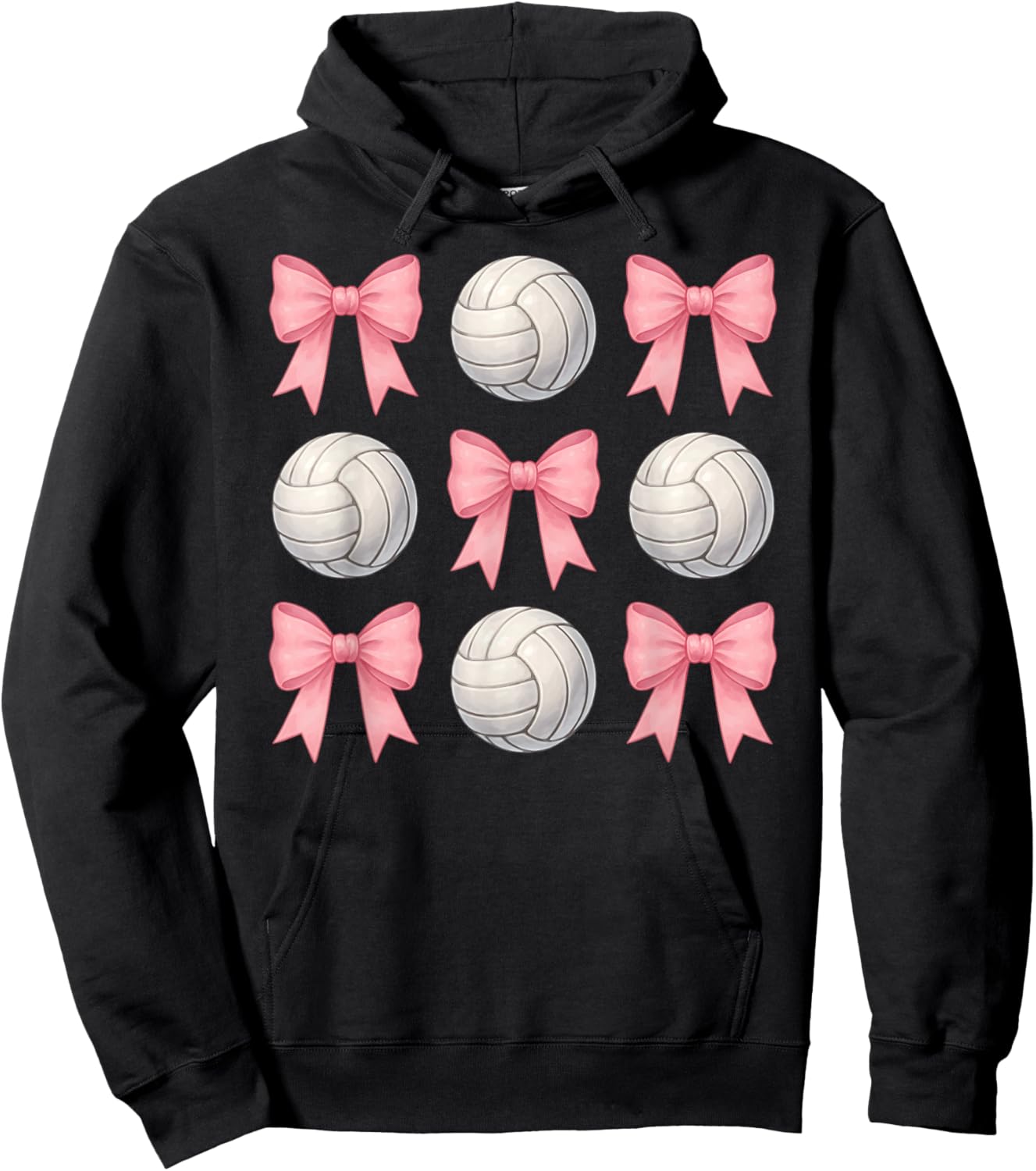 Volleyball Coquette Bows Cute Girls Teen Pink Volleyball Hoodie - Hoodie | Black