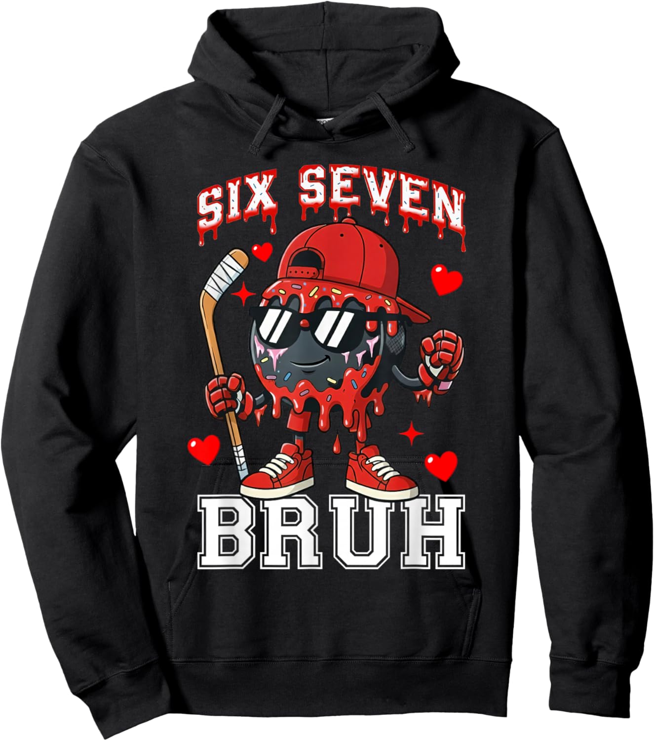 Ice Hockey 67 Six Seven Bruh Funny Valentine Meme Cool Humor Hoodie - Hoodie | Black
