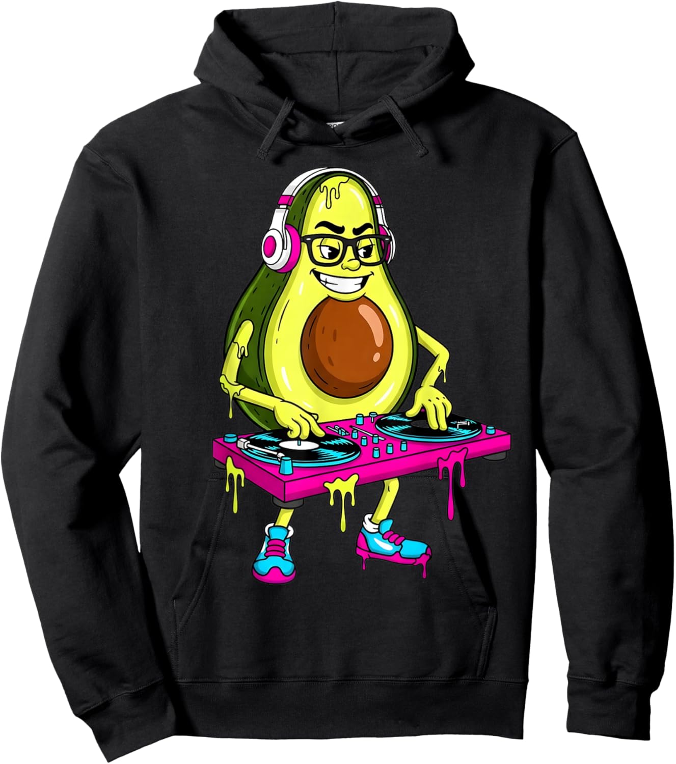 Funny Avocado DJ Cartoon Drip Kids Men Women Hoodie - Hoodie | Black