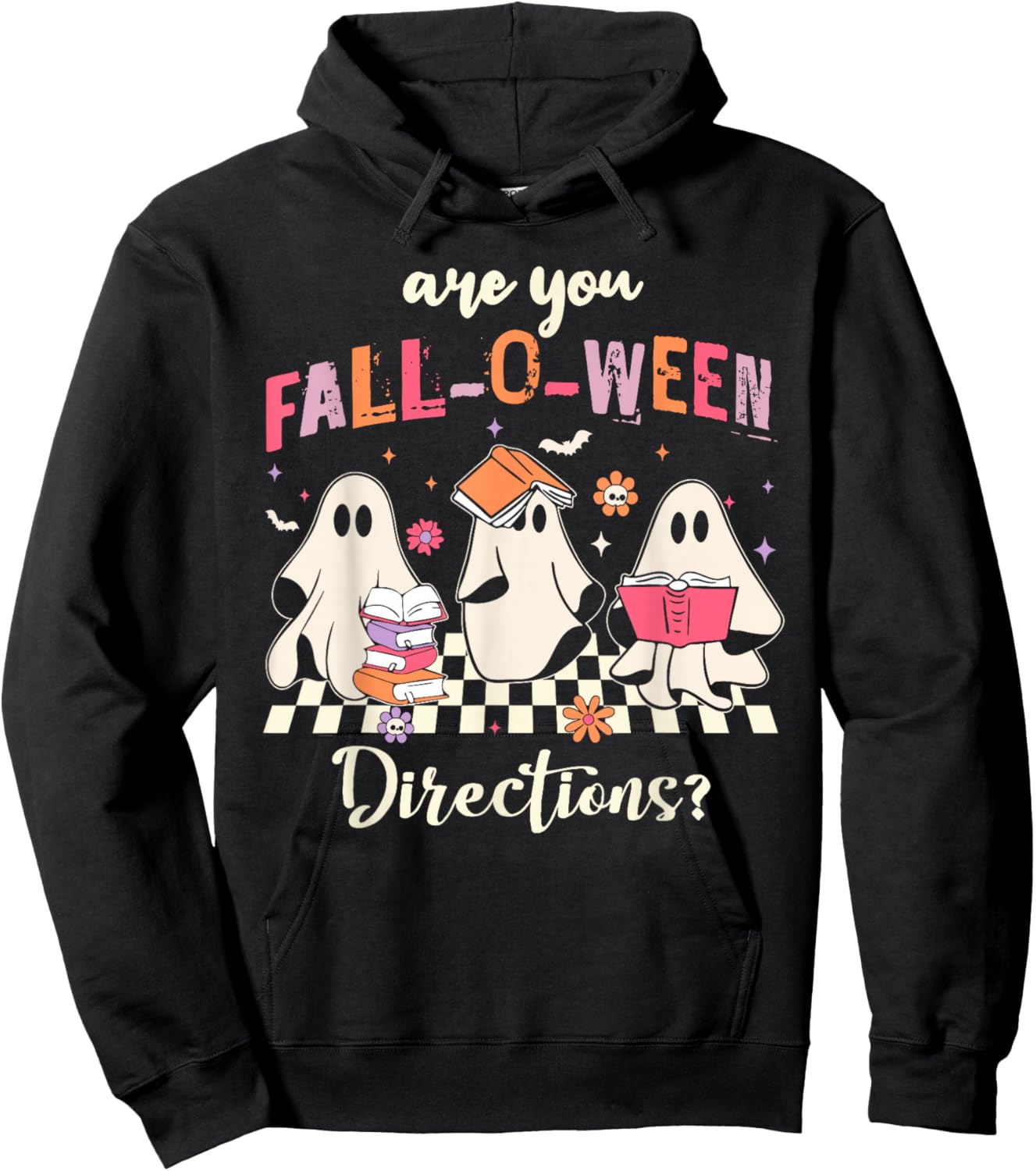 Retro are You Fall O Ween Directions Teacher Halloween Ghost Hoodie - Hoodie | Black