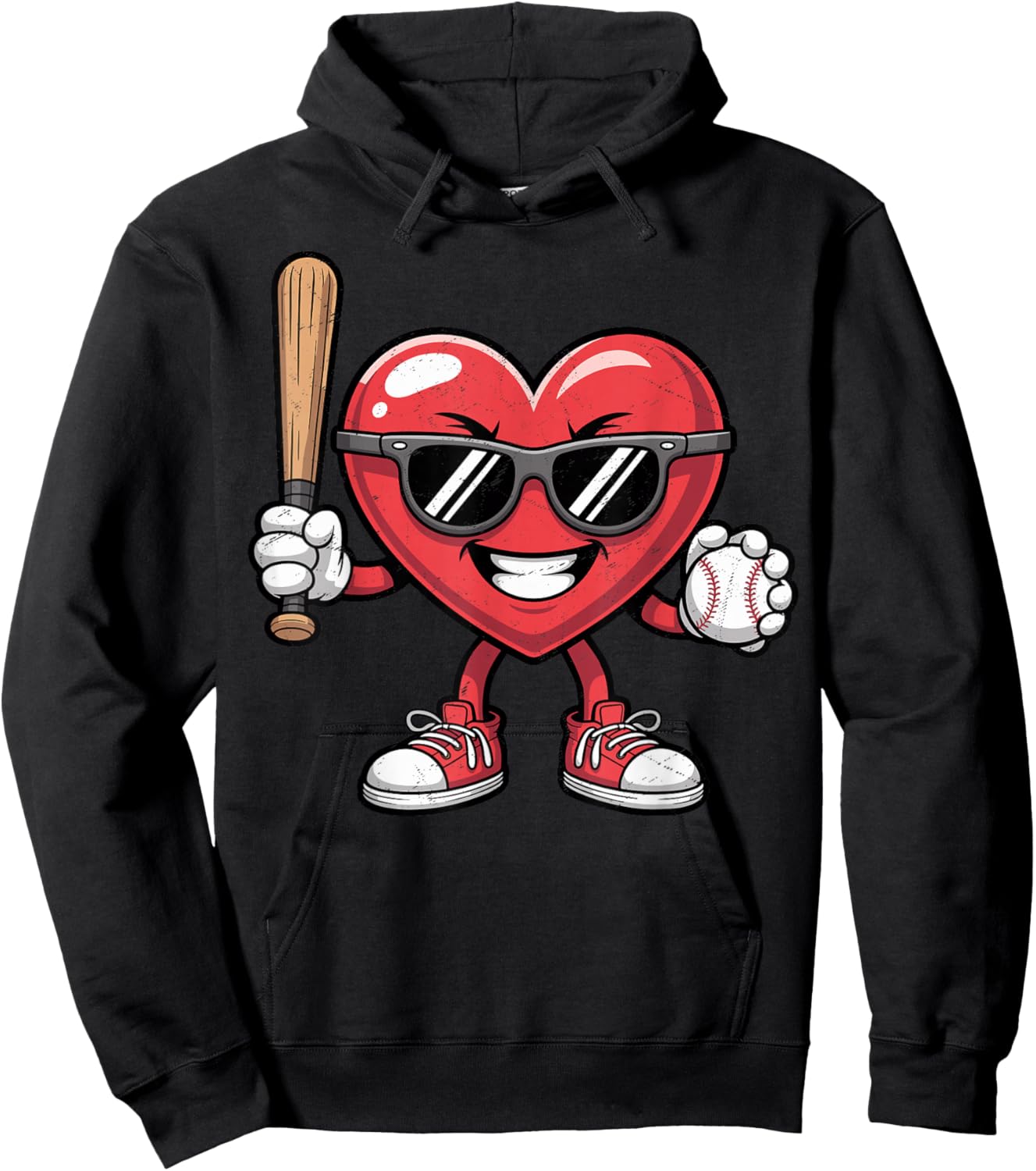 Valentines Day Heart Playing Baseball Boys Men Kids Girls Hoodie - Hoodie | Black