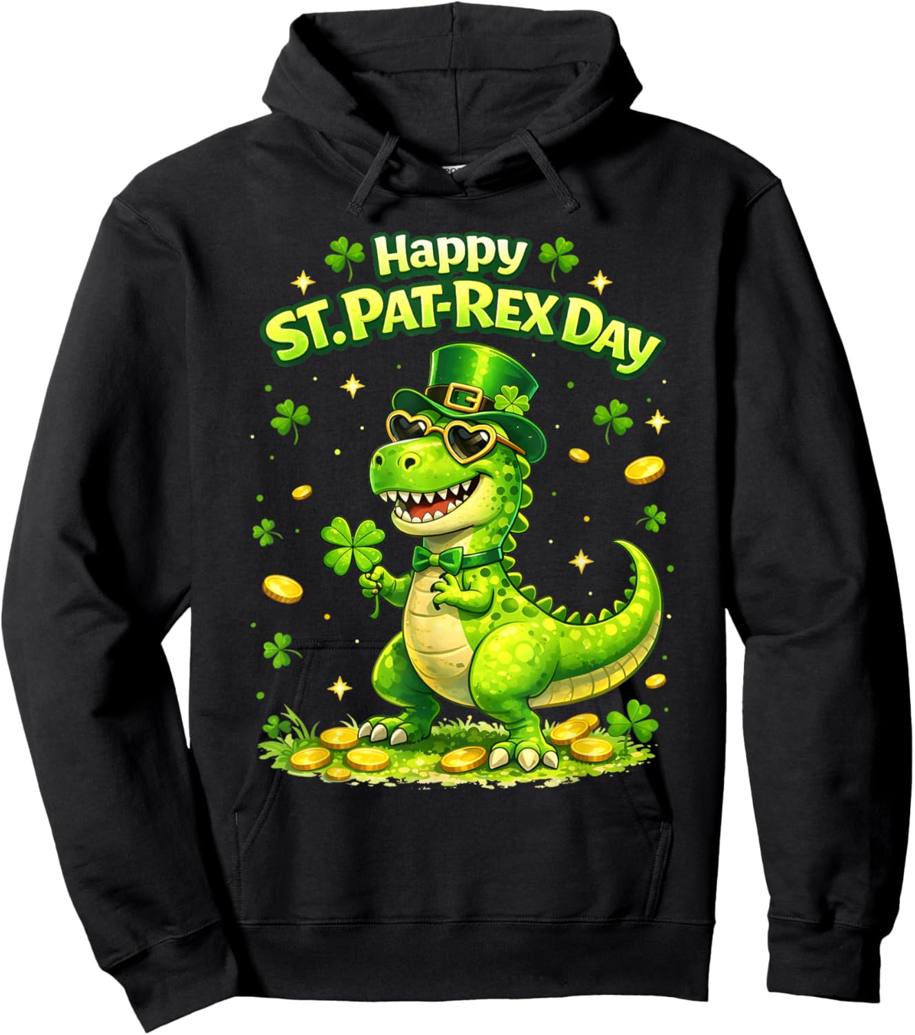 Happy St Pat T-rex Day Patricks Funny Dinosaur Men Women Kid Hoodie - Hoodie | Black