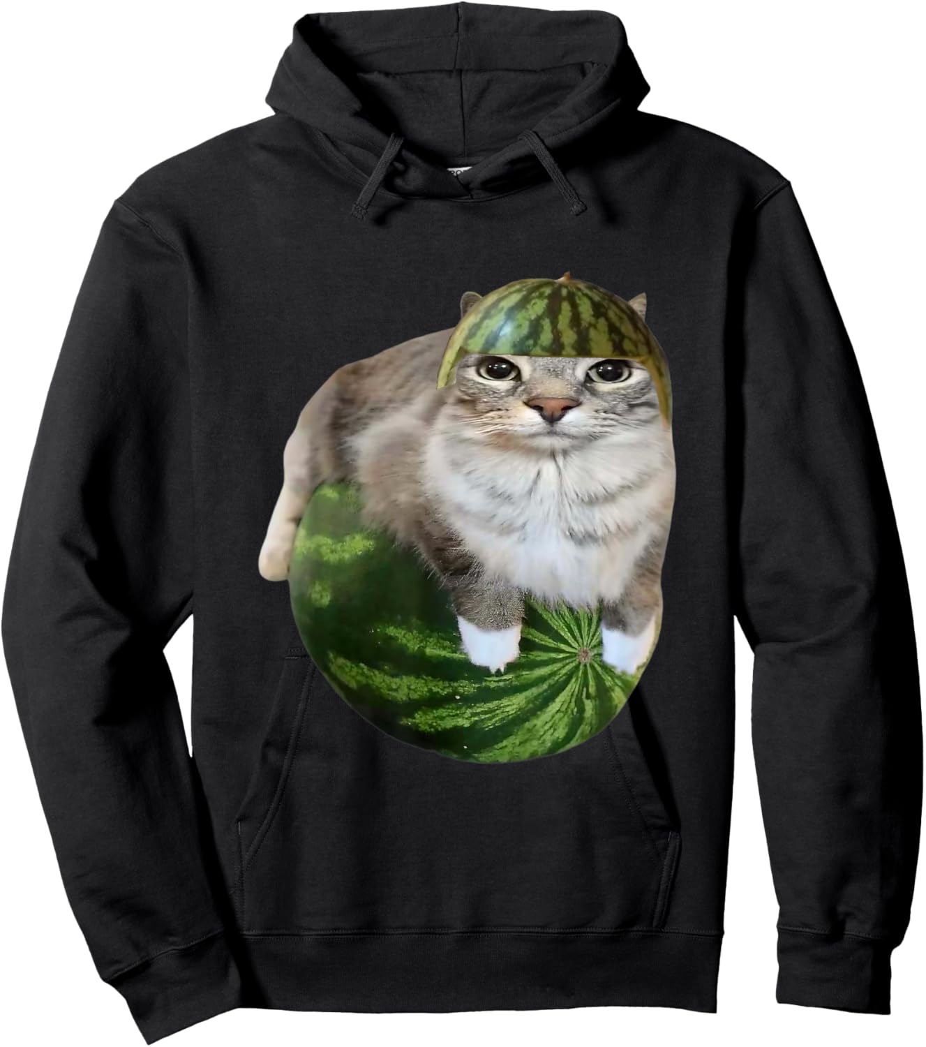 Silly Watermelon Cat Meme for Cat Lovers Funny Cat Design Hoodie - Hoodie | Black
