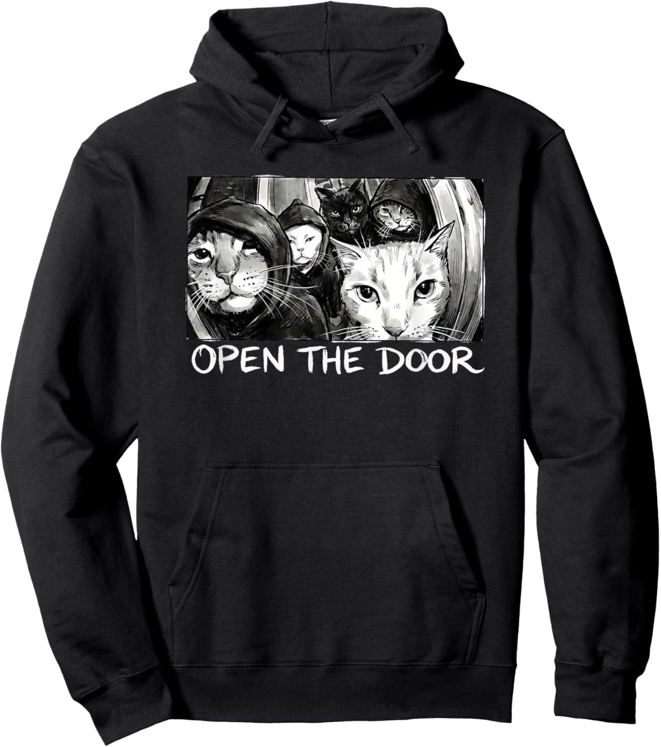 Vintage Open The Door Funny Meme Gang Sarcastic Cat Lover Hoodie - Hoodie | Black