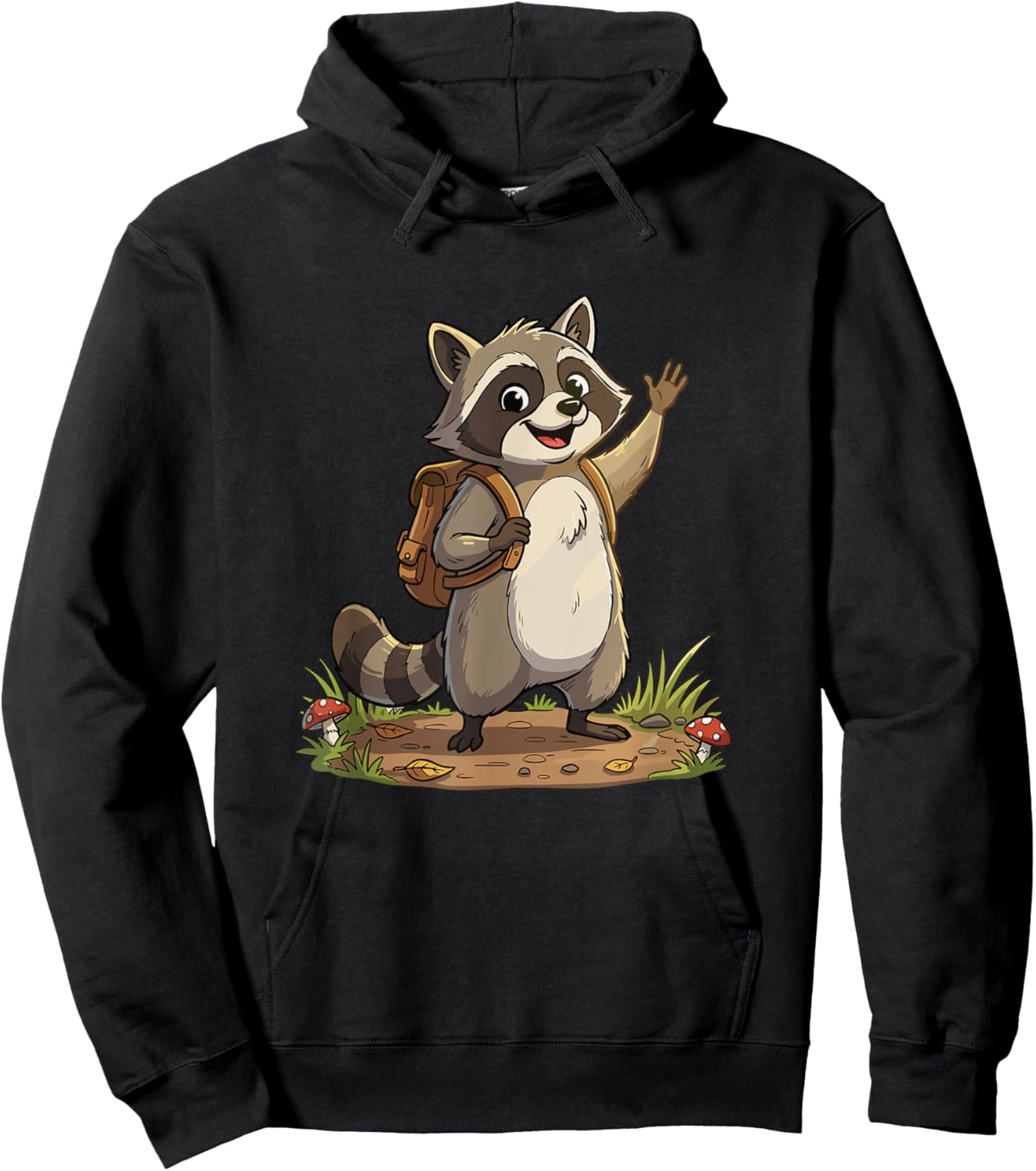 Adorable Backpack Raccoon Camping School Adventure Hoodie - Hoodie | Black