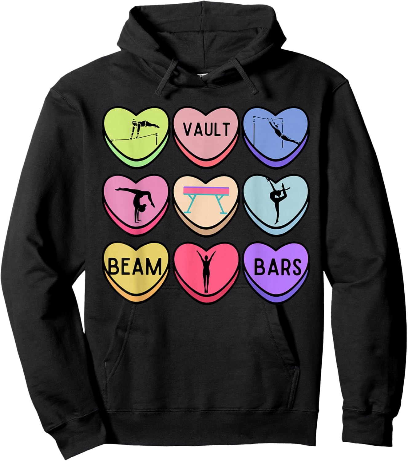 Heart Candy Gymnastics Valentine Gymnast Tumbling Acrobat Hoodie - Hoodie | Black