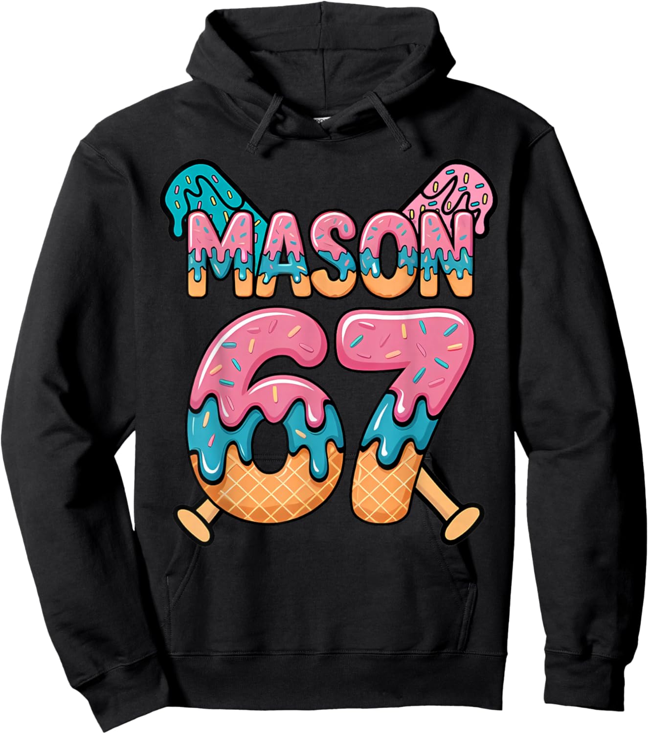 Six Seven Ice Cream Drip Sport 67 Fun Mason Meme Hoodie - Hoodie | Black