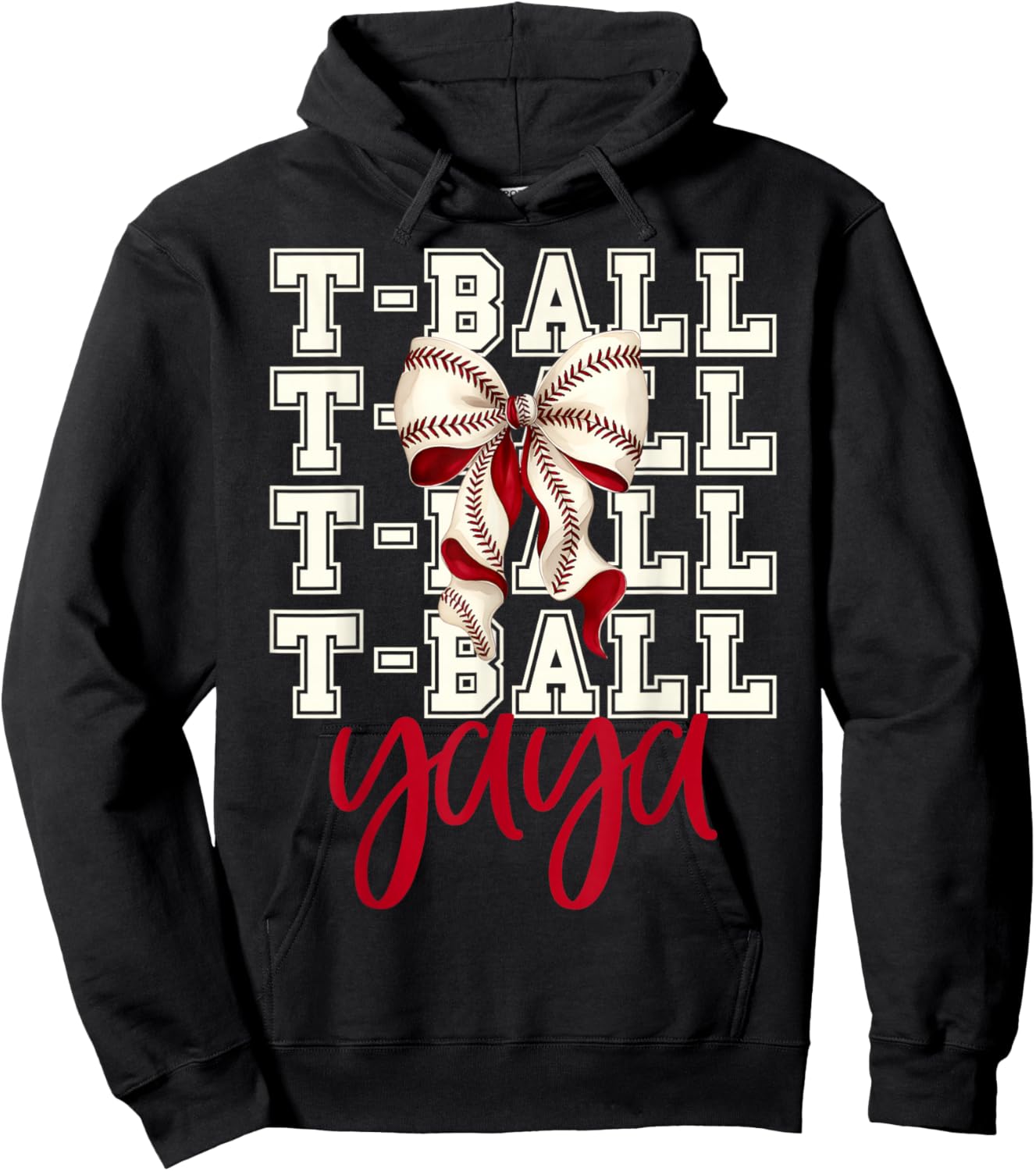 Tball Yaya Teeball T-Ball Coquette Baseball Bow Hoodie - Hoodie | Black