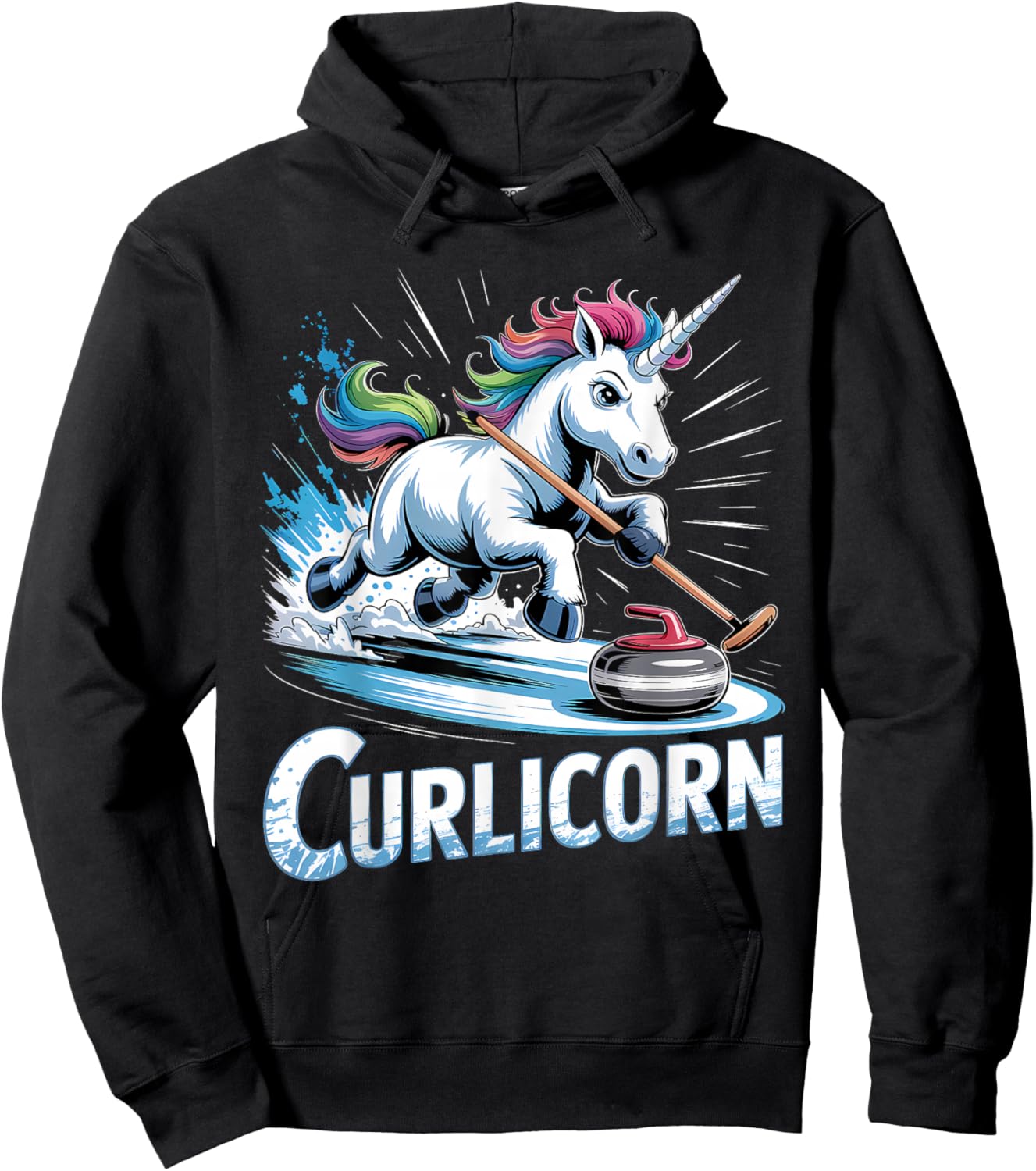 Curling Unicorn Ice Curling Player Ice Sport Funny Curling Hoodie - Hoodie | Black