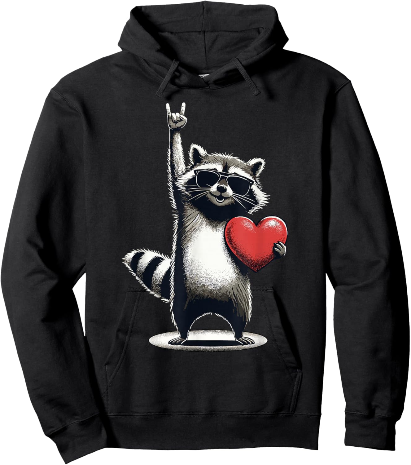 Funny Raccoon Rock On Men Women Kids St. Valentine's Day Hoodie - Hoodie | Black
