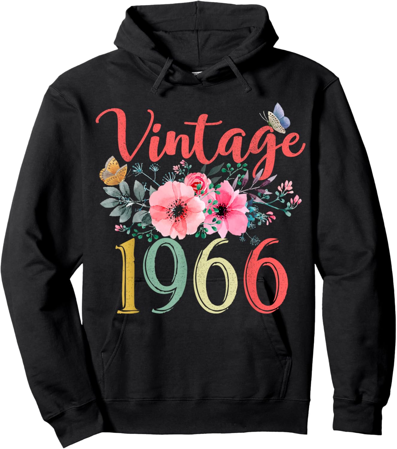 Vintage 1966 Floral Hippie Groovy Wildflower 60th Birthday Hoodie - Hoodie | Black