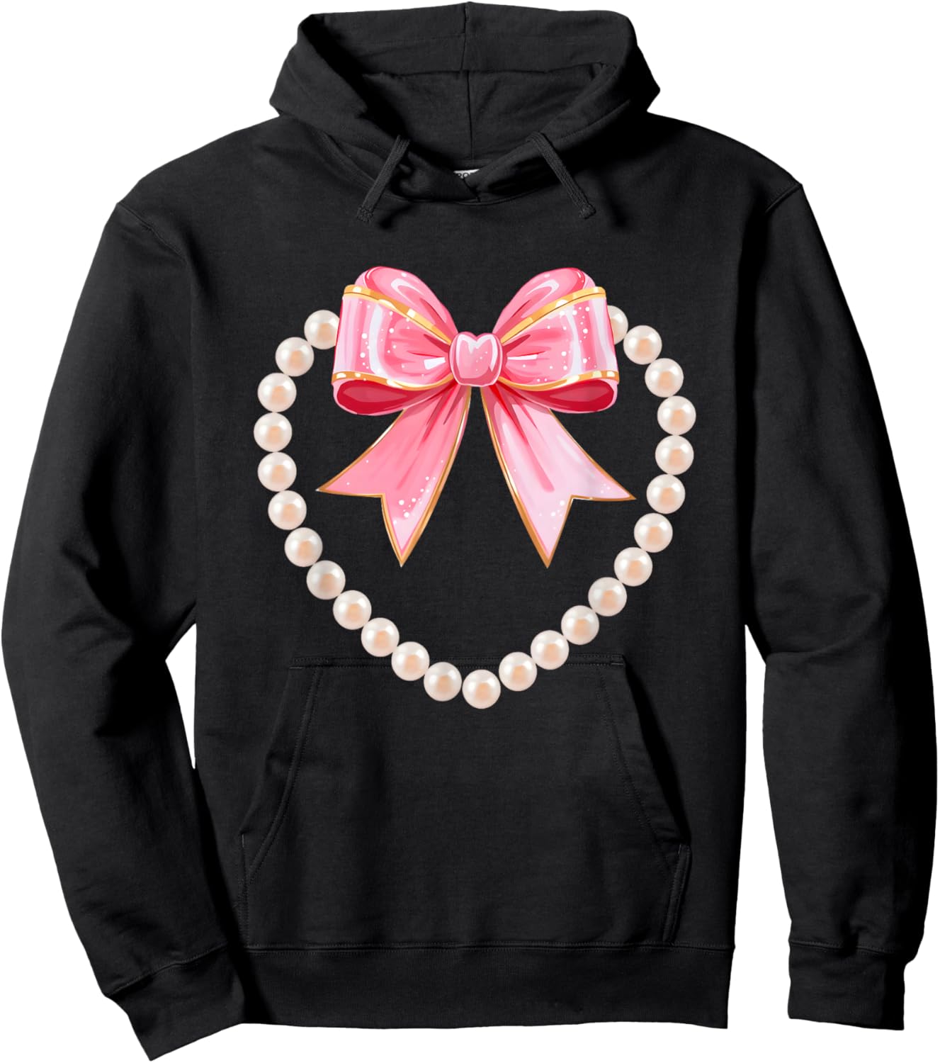 Valentines Day Hearts Coquette Bow Women Girls Boys Hoodie - Hoodie | Black