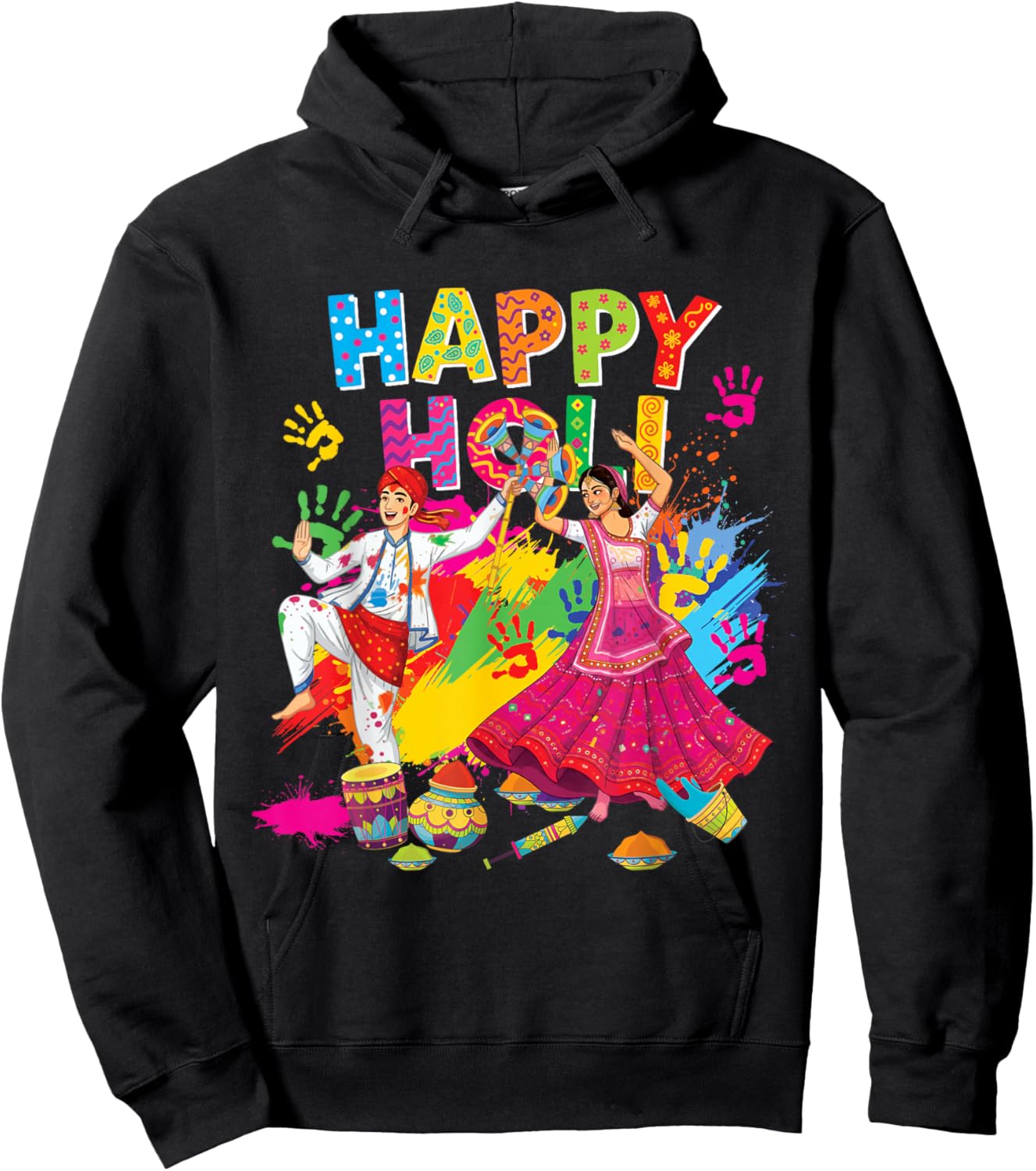 Happy Holi Hindu Spring Holi Festival of Colors India Indian Hoodie - Hoodie | Black