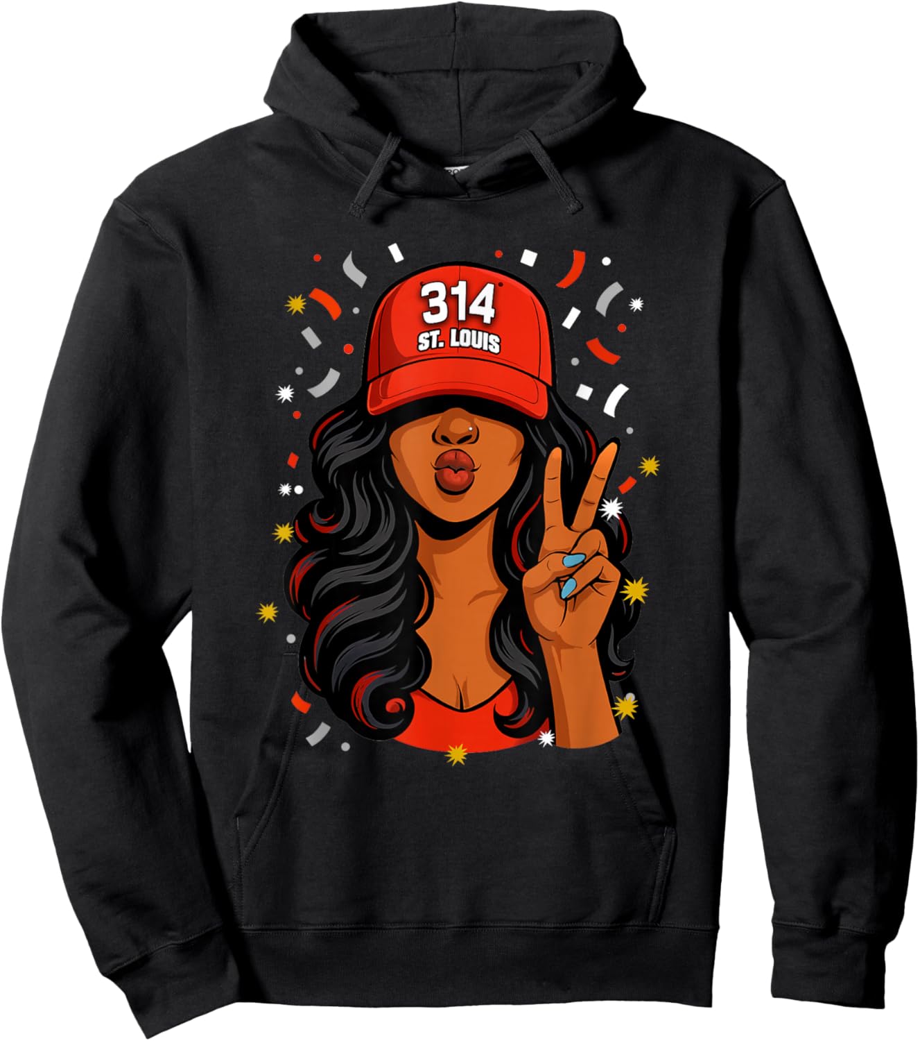 St. Louis 314 Black Woman Wearing Red Hat Hoodie - Hoodie | Black