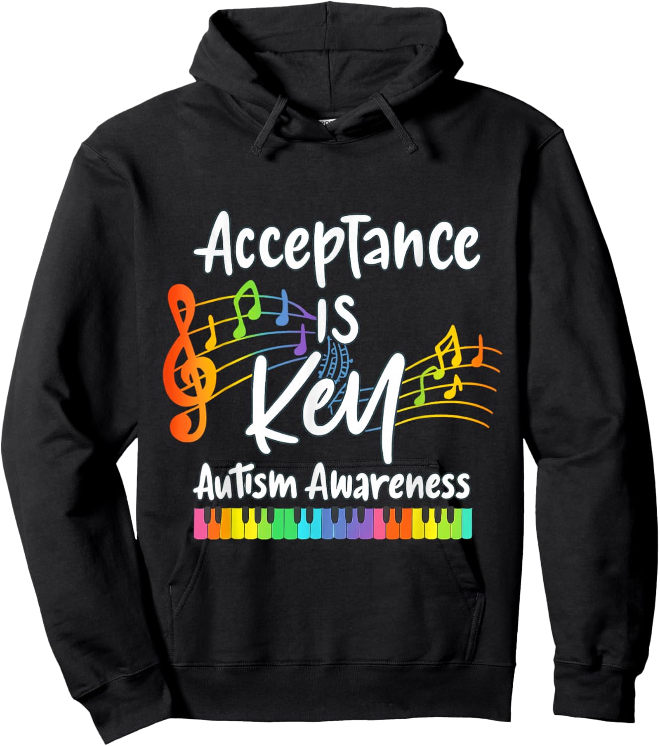 Acceptance is Key Autism Awareness Musical Note Piano Graphi Hoodie - Hoodie | Black