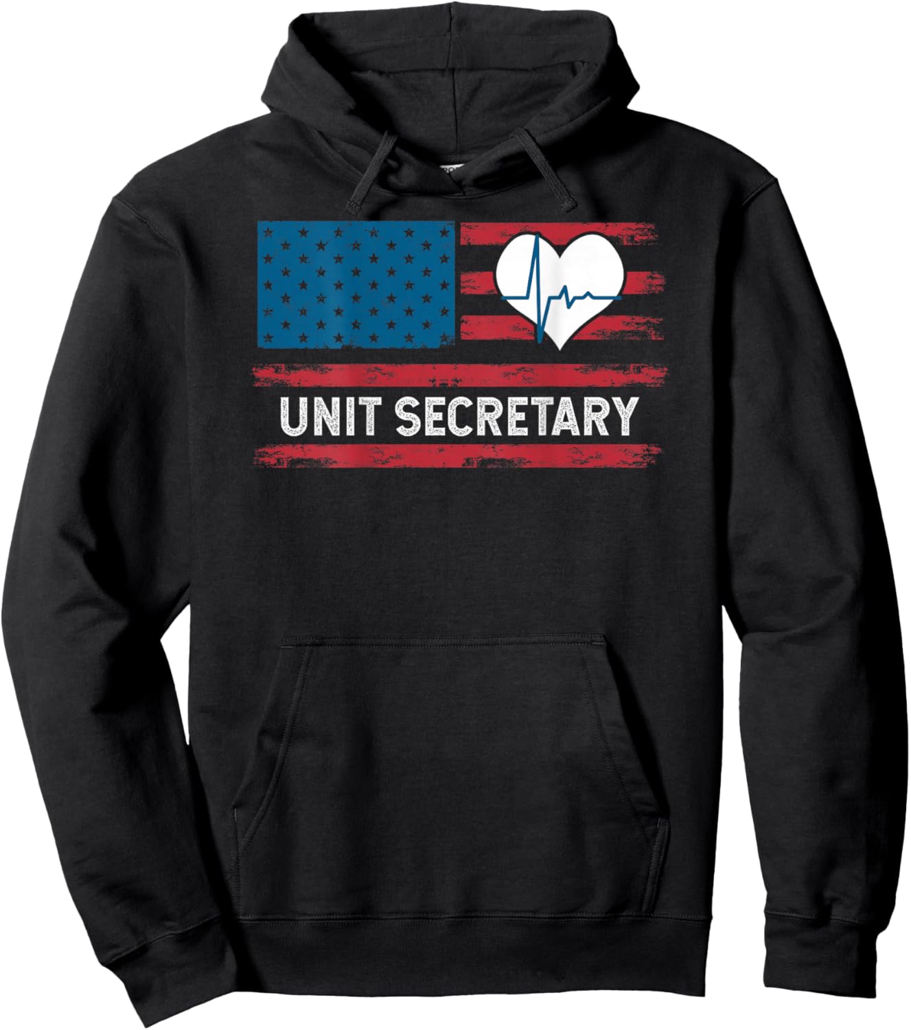 Unit Secretary USA Flag Patriotic 4th July Design ON Back Hoodie - Hoodie | Black