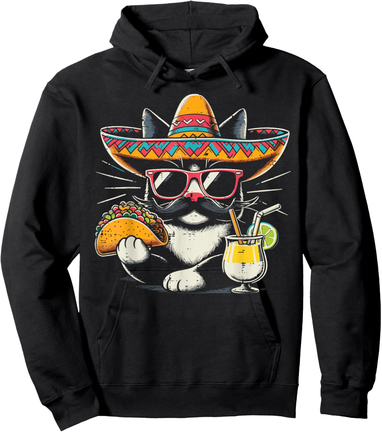 Mexican Tuxedo Cat Taco Sombrero Funny Mexico Women Men Kids Hoodie - Hoodie | Black