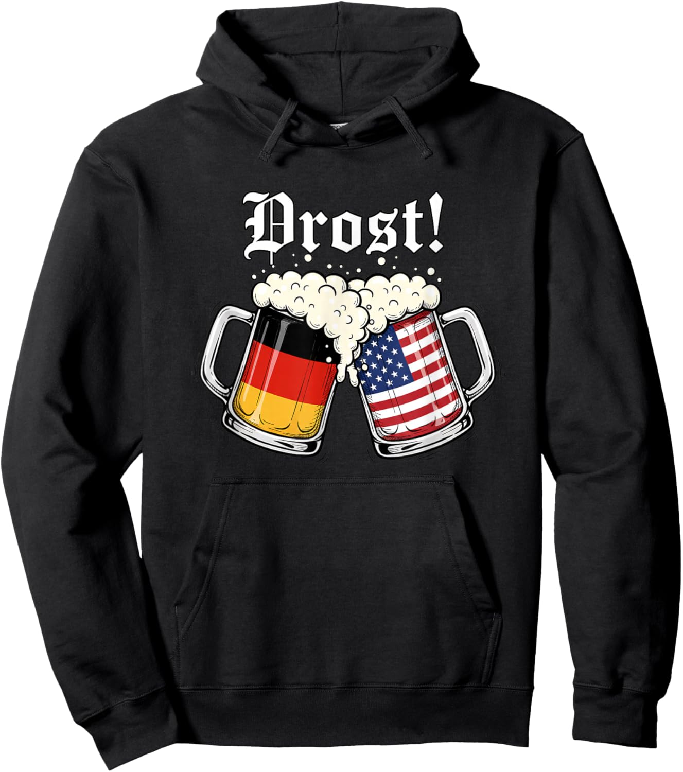 Prost Beer Cheers German and American Flag Oktoberfest Party Hoodie - Hoodie | Black