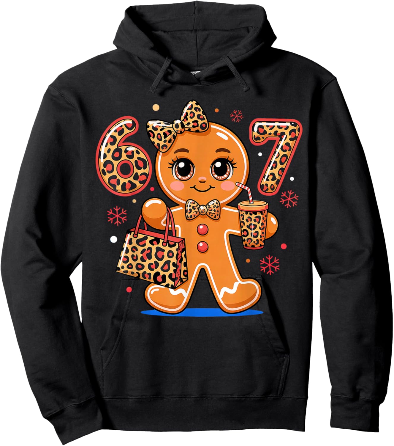 6 7 Christmas Leopard Gingerbread Hoodie - Hoodie | Black