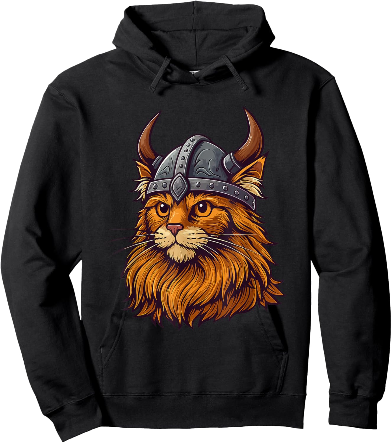 Funny Viking Cat in Helmet Cute Cat Lover Hoodie - Hoodie | Black