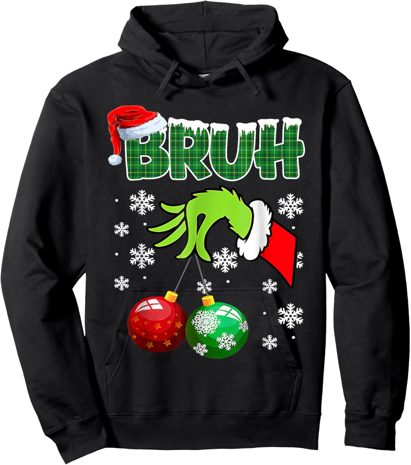 Xmas Bruh Funny Saying Teens Boys Kids Christmas Pajamas Hoodie - Hoodie | Black