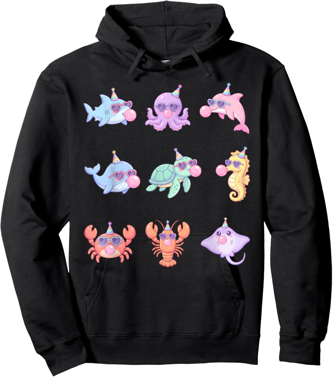 Cute Kawaii Sea Animals Birthday Ocean Sunglasses Bubblegum Hoodie - Hoodie | Black