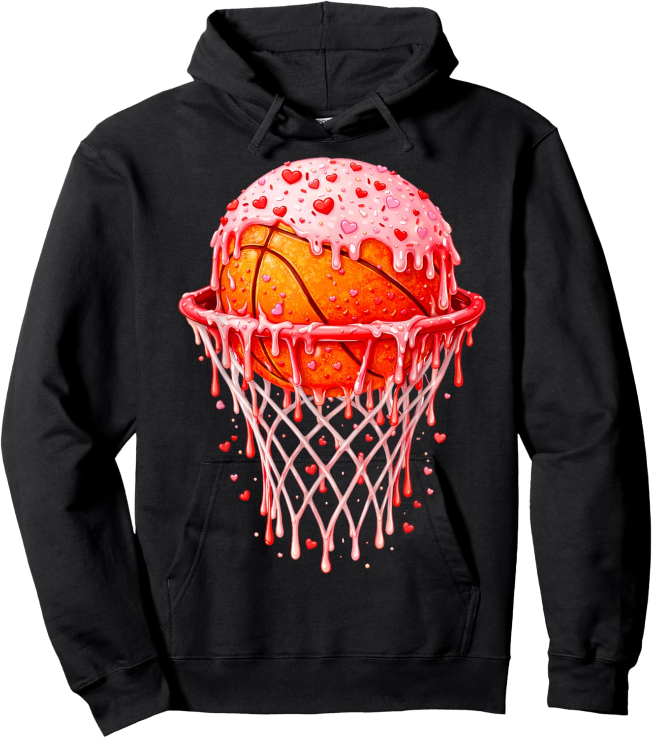 Valentines Day Heart Basketball Hoop Ice Cream Drip Men Kids Hoodie - Hoodie | Black