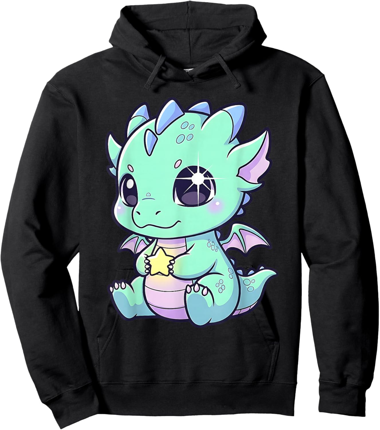 Cute Baby Dragon Kawaii Pastel Fantasy Dragon Anime Style Hoodie - Hoodie | Black