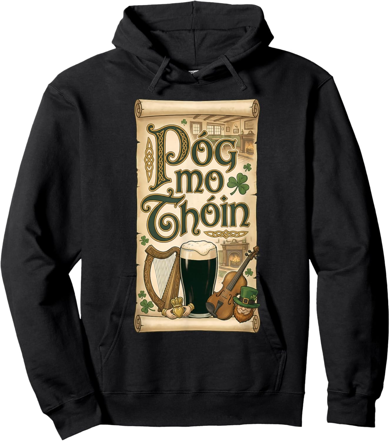 Irish Pub Phrase Póg Mo Thóin St Patricks Day Hoodie - Hoodie | Black