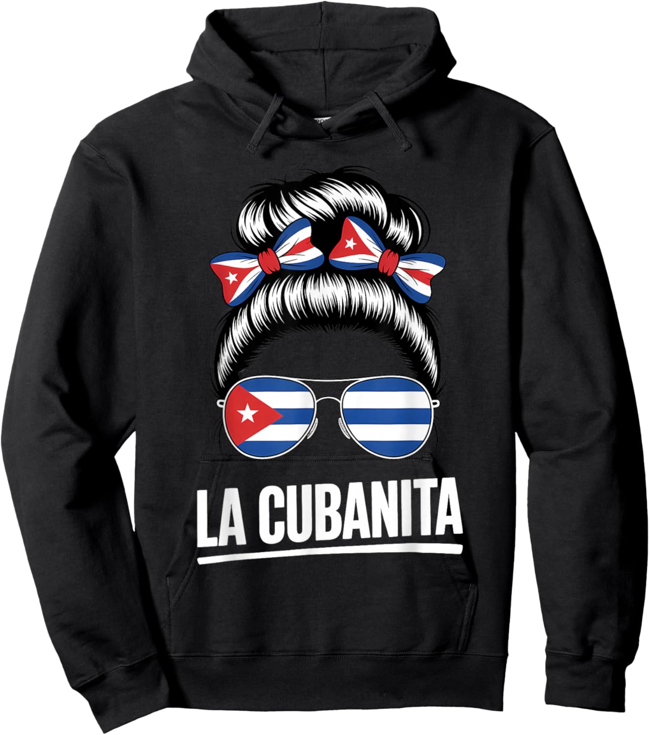 La Cubanita Cuban Flag Hair Bow Glasses Hoodie - Hoodie | Black