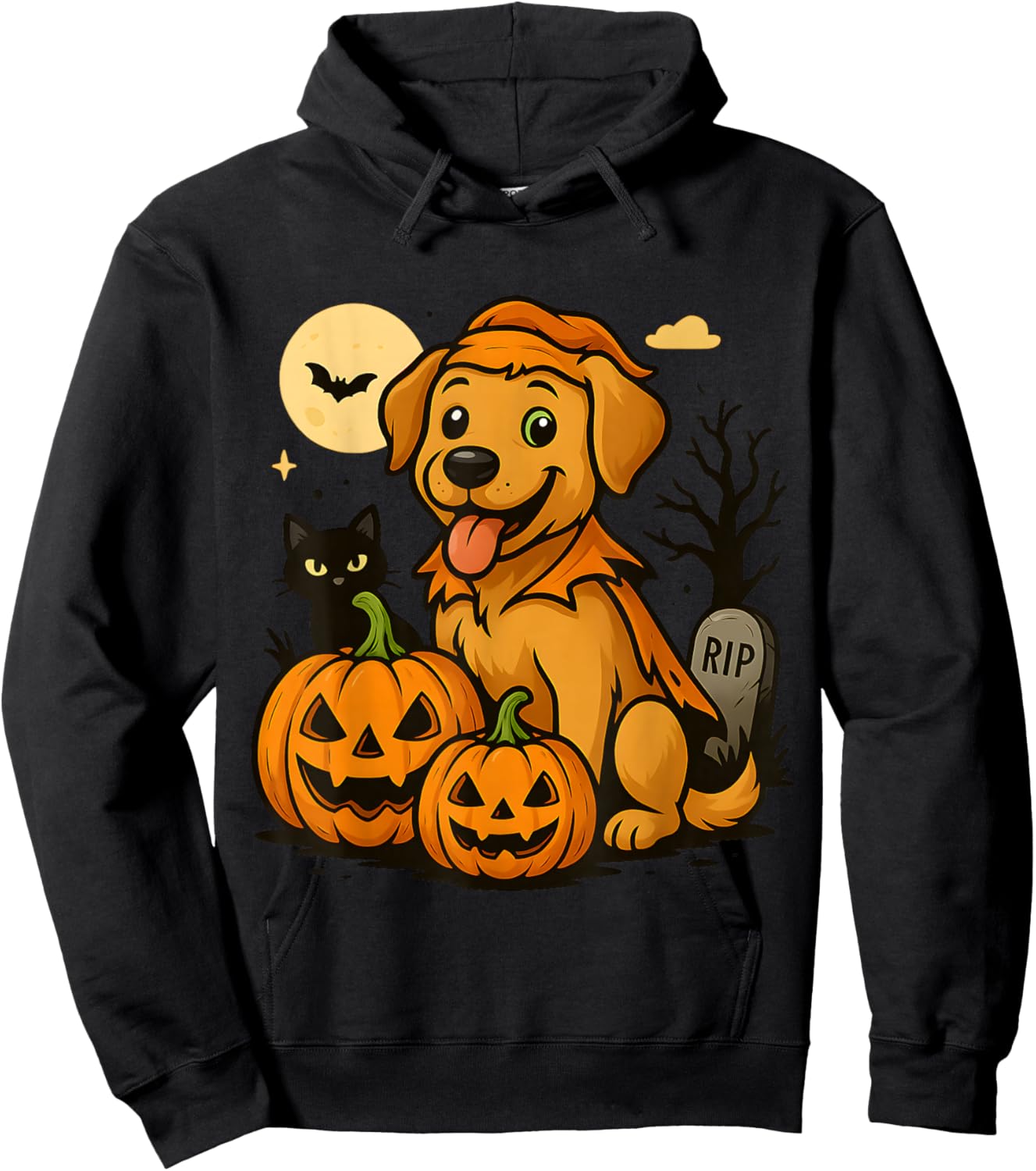 Cute Halloween Dog with Pumpkins and Black Cat Graveyard Hoodie - Hoodie | Black