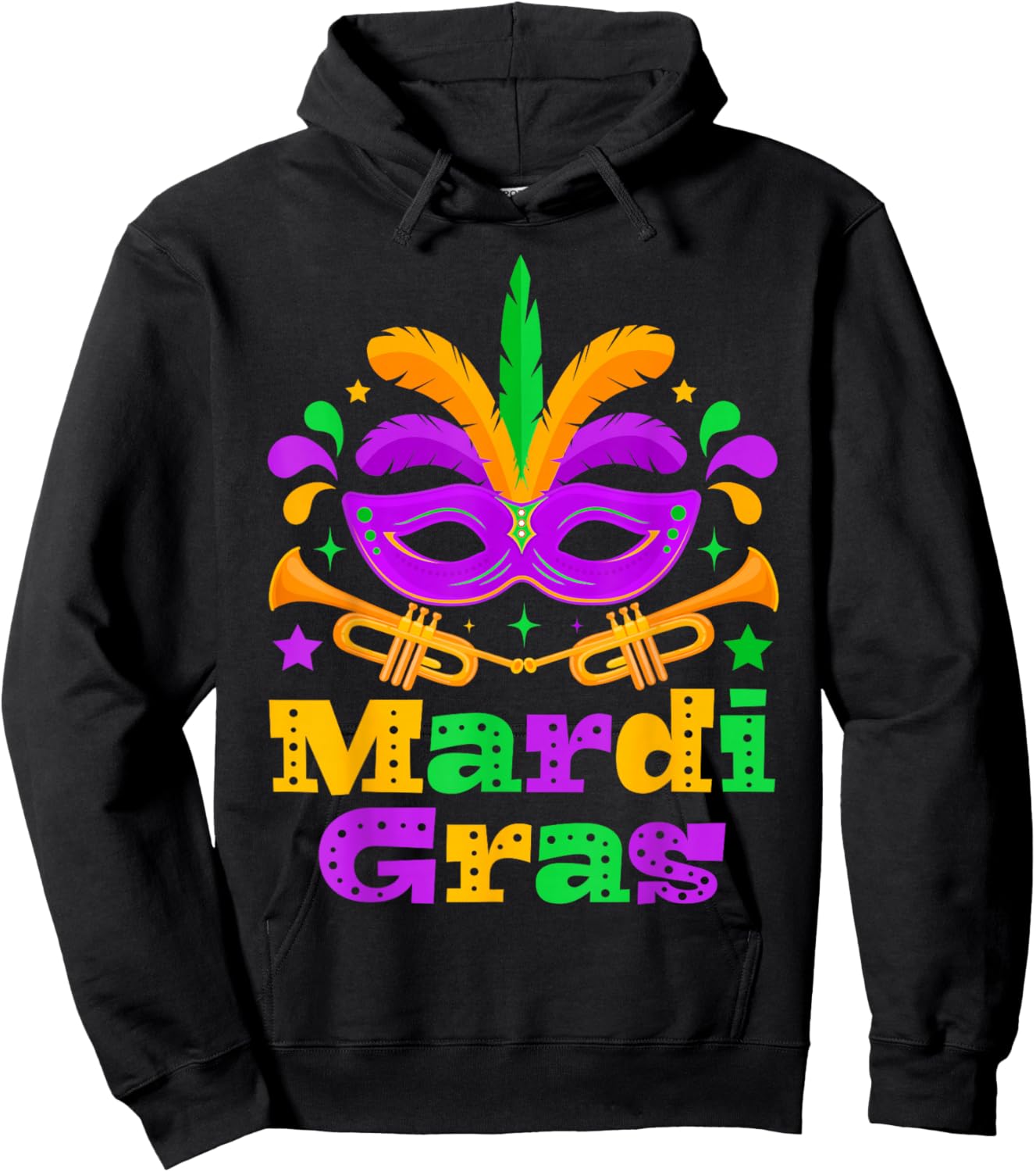 Mardi Gras Beads Mask Feather Parade Carnival Party Matching Hoodie - Hoodie | Black