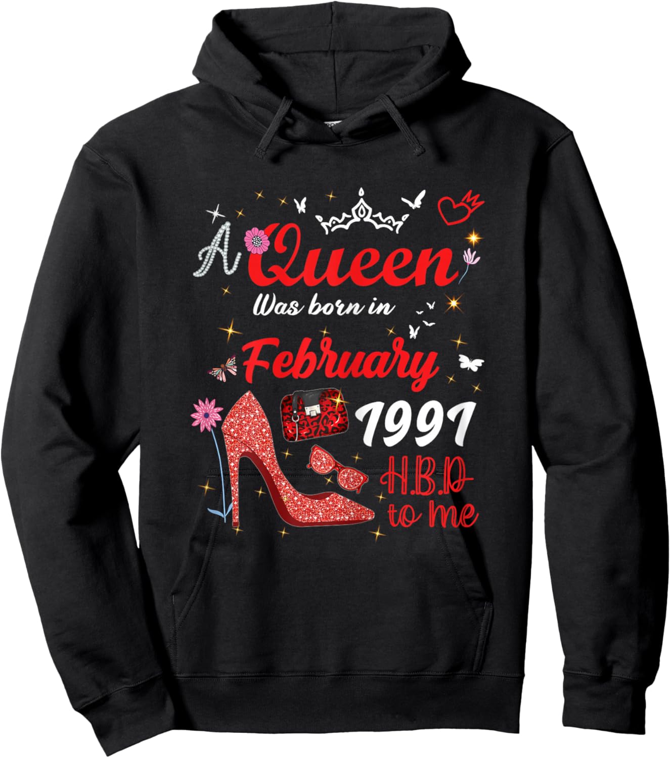 February 1991 Birthday This Queen was Born in February 1991 Hoodie - Hoodie | Black