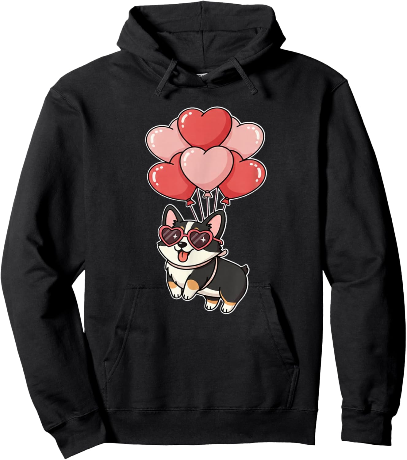 Girls Valentines Day Black Tricolor Corgi Dog Lover Hoodie - Hoodie | Black