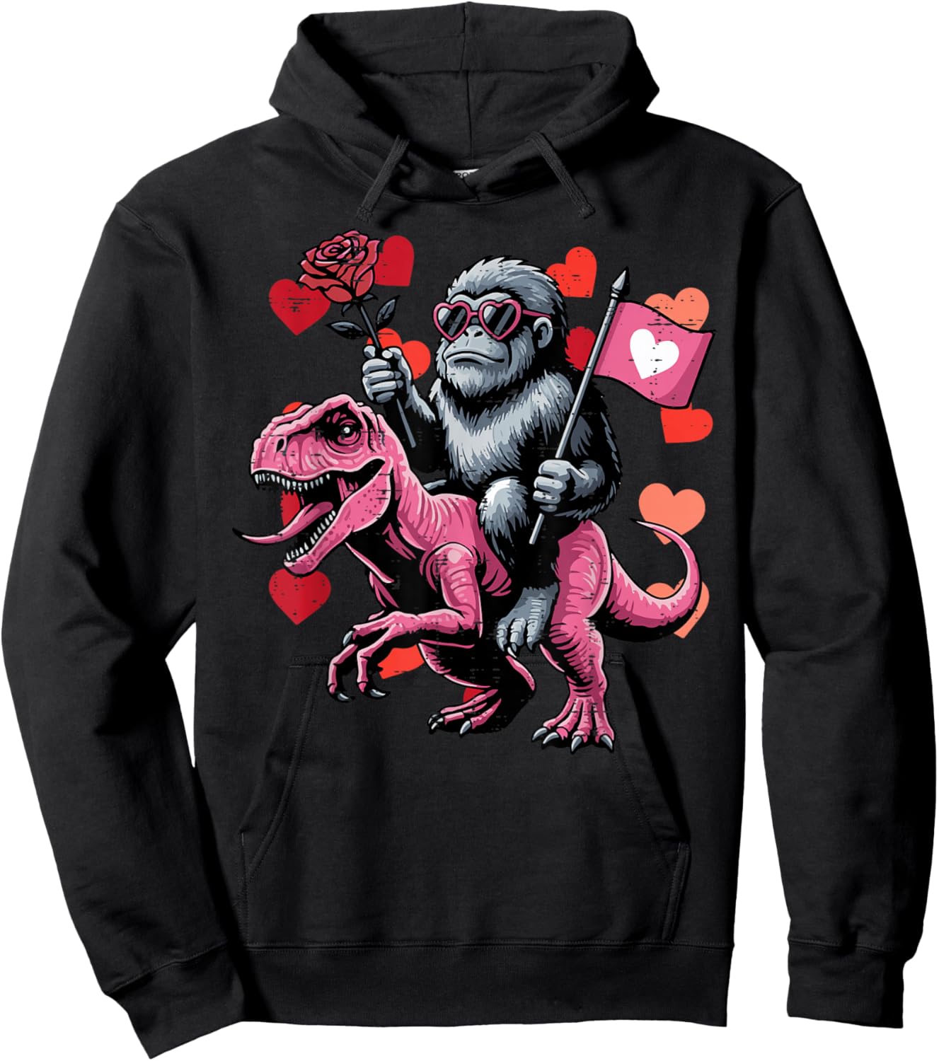 Bigfoot Trex Dino Valentines Day Kids Toddler Boys Youth Hoodie - Hoodie | Black